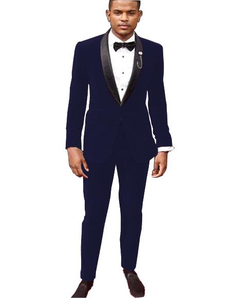 Velvet Suit / Tuxedo Jacket and Velvet Pants Navy Blue