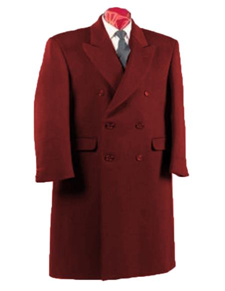 Dark Burgundy Self-Flap pocket Dress Wool Coat for Men