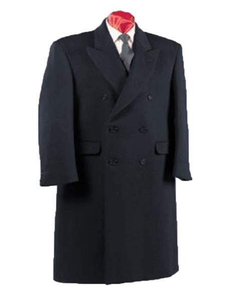 Charcoal Six Button Closure Wool Fully Lined Long Overcoat for Men