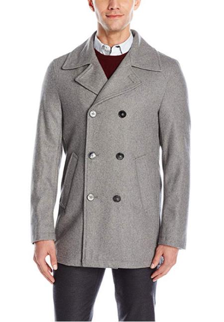 Mens Light Grey ~ Wine Six Button Welt Slash Pockets  Wool Coat 