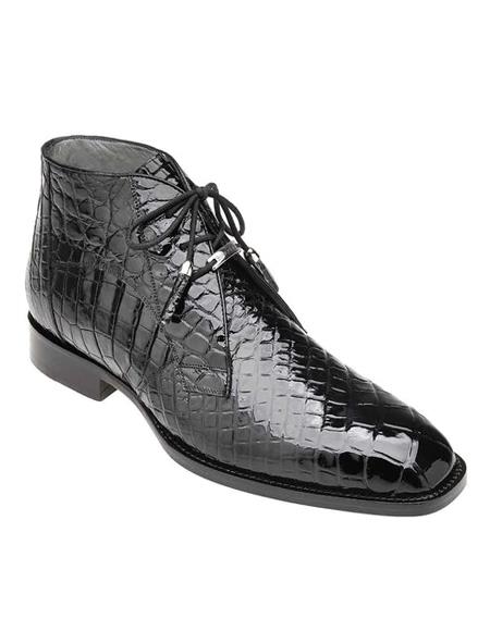 Mens Crocodile Boots - Ankle Boot Belvedere Stefano Black Genuine Alligator Ankle Boot