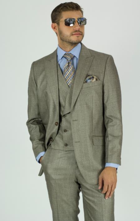 Taupe Double Breasted One Chest Pocket 3 pc Suit for Men