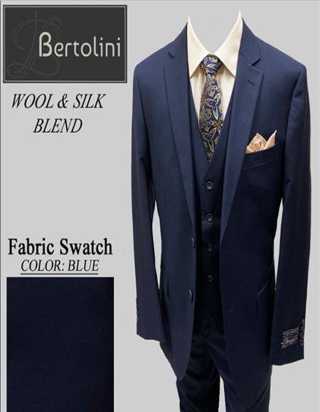 Bertolini Wool/Silk Blue Solid Vested