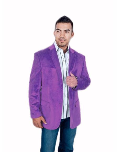 Velour Blazer Jacket Mens Stylish 2 Button Sport Jacket Purple Discounted Affordable Velvet