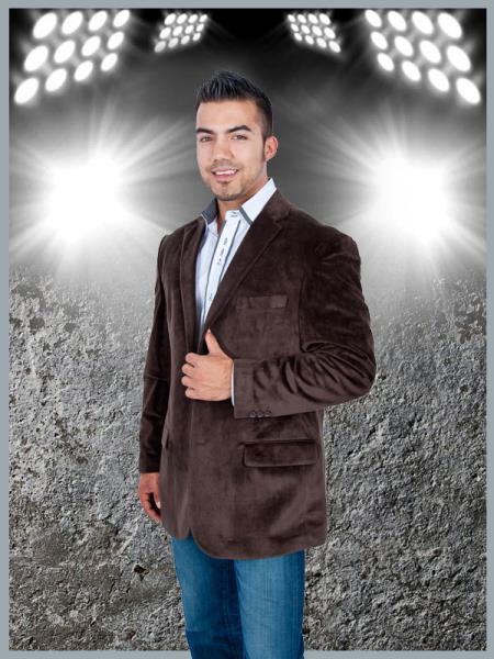 Velour Blazer Jacket Blazer Coat Mens Stylish 2 Button Sport Jacket Brown Discounted Affordable Velv