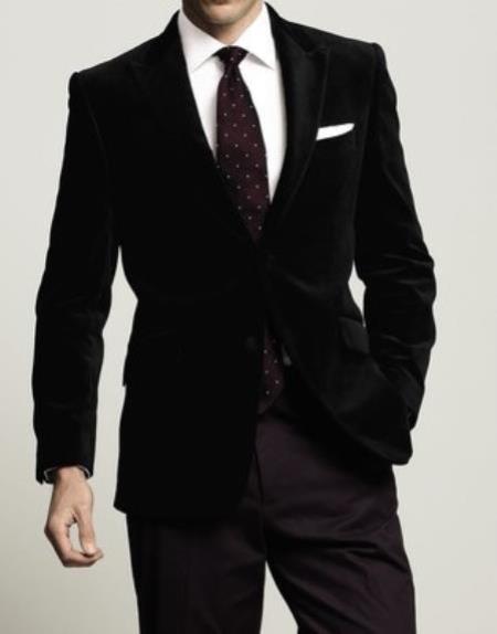 Velour Blazer Jacket Men New Luxury 2 Btn Black Velvet Formal Wedding Tuxedo