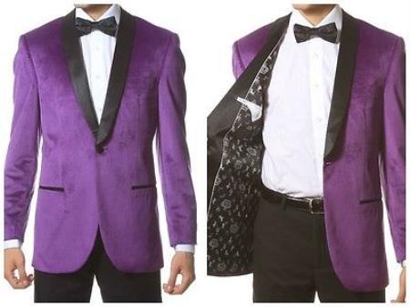Purple Side Vents Woven Touch Velvet Velour Blazer Jacket  