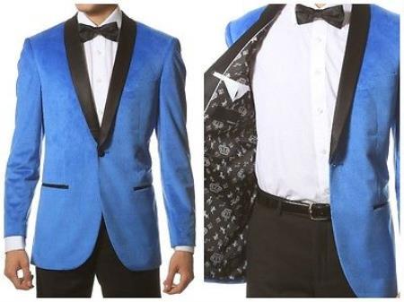Mens Blue Side Vents Shawl Collar Perfect For Wedding