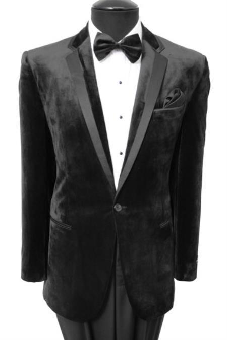 velour Blazer Jacket  Men's Velvet Sport Coat Two Button Jacket With Black Trim Black 