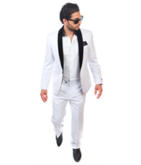  Men's Slim Fit 1 Button Shawl Velvet Collar Suit White velour Blazer Jacket
