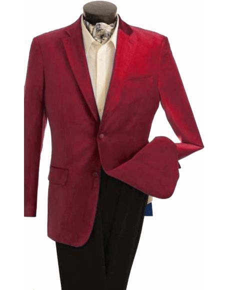 Velour Blazer Jacket Mens Fashion 2 Button Velvet Winish Burgundy ~ Maroon ~ Wine Color Maroon