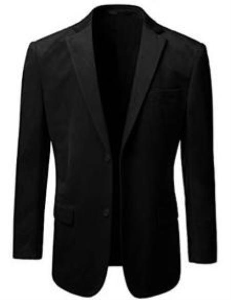 Velour Blazer Jacket Branded Mens 2 Button Black