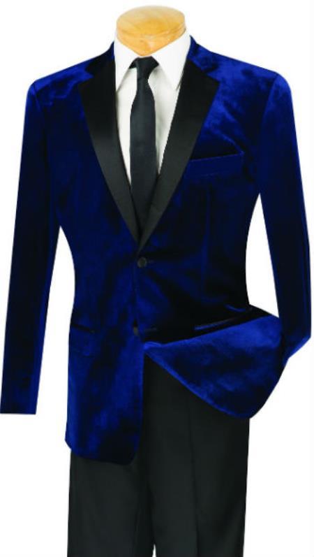 Mens Slim Fit velour Blazer Jacket With Flat Front Pant Navy
