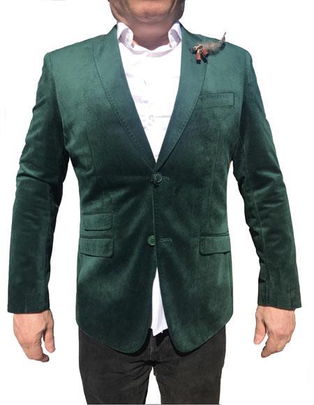 Mens Green Fabric Stylish Imported Velvet Blazer