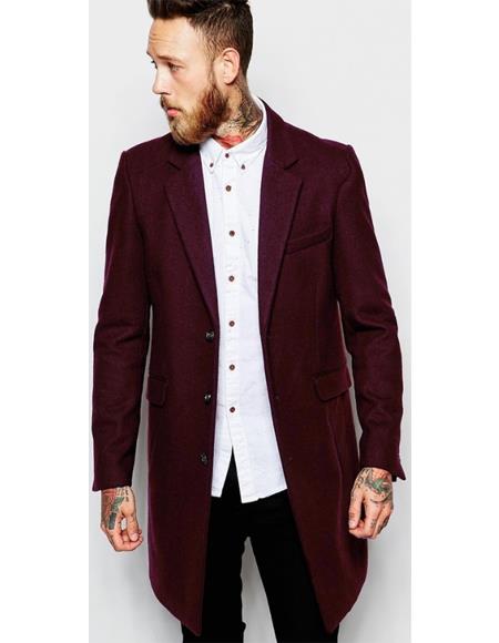 Mens Maroon Flap Front Pockets Three Button Overcoats