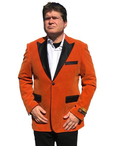 Alberto Nardoni Brand Orange Velvet Tuxedo velour Blazer Jacket Sport Coat Jacket Available Big Size