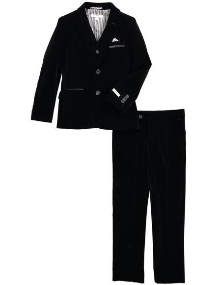 Mens Black Velvet Fabric Suit velour Blazer Jacket & Pants (no vest included)
