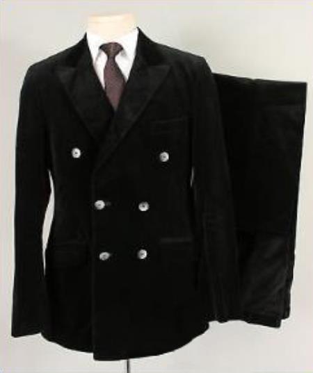 Men's Alberto Nardoni Black Velvet ~ Velour Men's Blazer Jacket Double Breasted Suit - Slim Fitted