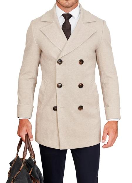 Mens Tan Big and Tall Peacoat Perfect For Wedding and Prom
