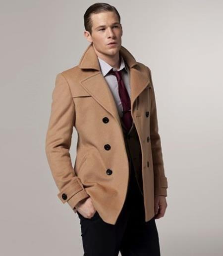 Mens Khaki Double Breasted Cheap Priced 2020 Style Big and Tall Peacoat 