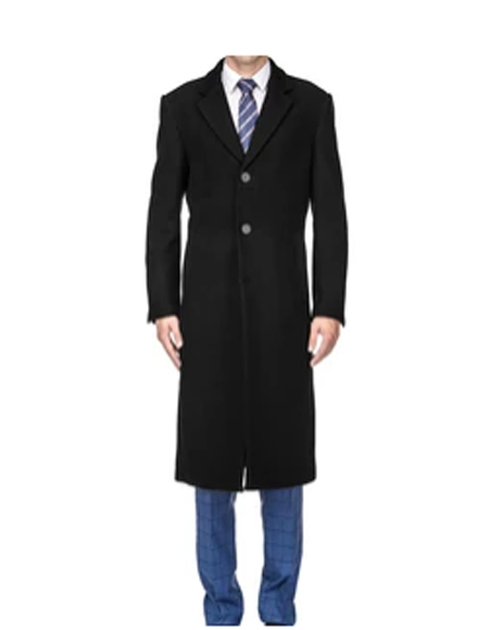 Black Three Button Single Breasted Solid Pattern Modern OverCoat