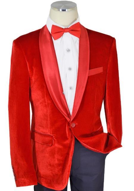 Solid Red Shawl Collar Velvet Hottest Fashion Mens Blazer 