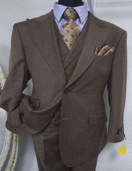 Brown Peak Lapel Single Breasted Two Flap Front Pockets Suit for Men