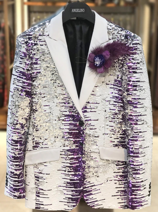 Limited Edition Pre order Feb/30/2020 Mens Sequin Suits White and Purple Perfect For Stage Tuxedos For Prom / Wedding
