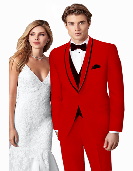 Red/Black Trim Single Breasted Shawl Lapel Center Vent Prom Tuxedo Suits
