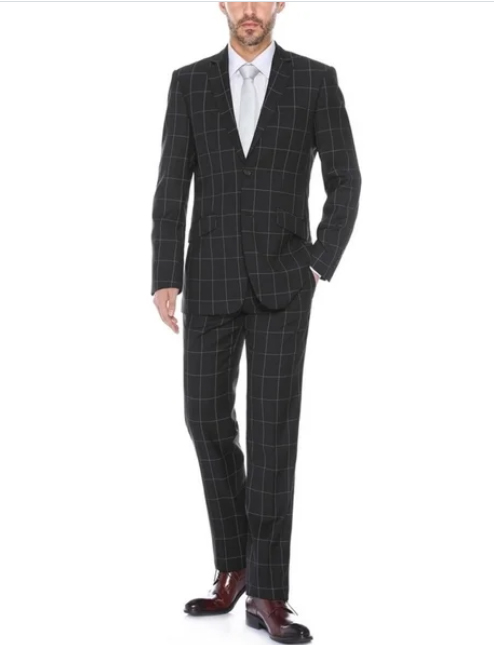 Black Plaid Pattern Slim Fit Mens Fashion Suit