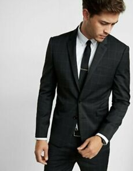 Mens Flap Front Pocket Vested 3 Piece Black Plaid ~ Windowpane Suit