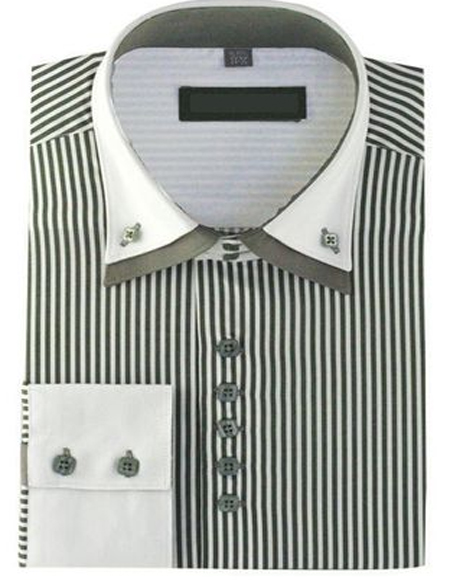 High Collar Clubbing Shirts Mens Grey Stripe AH606