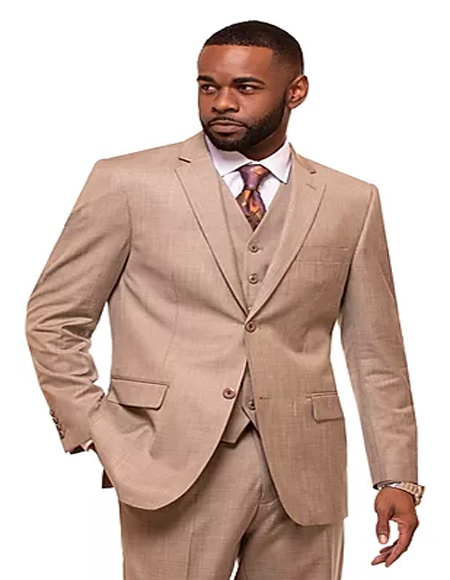 Mens Oatmeal Single Breasted 2 Button Notch Lapel Suit