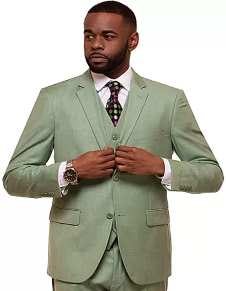 Mens Grass Single Breasted 2 Button Notch Lapel Suit