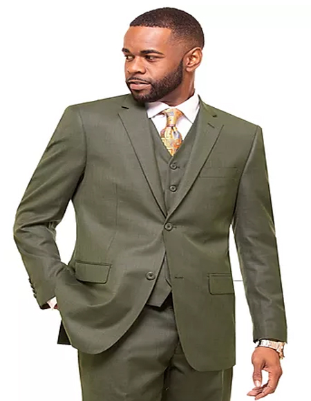 Mens Olive Single Breasted 2 Button Notch Lapel Suit