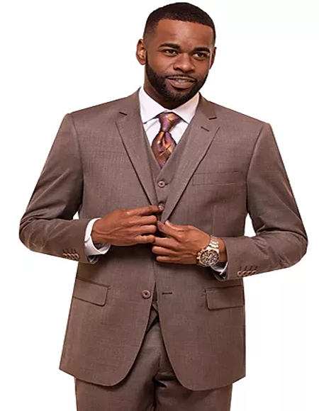 Mens Taupe Single Breasted 2 Button Notch Lapel Suit