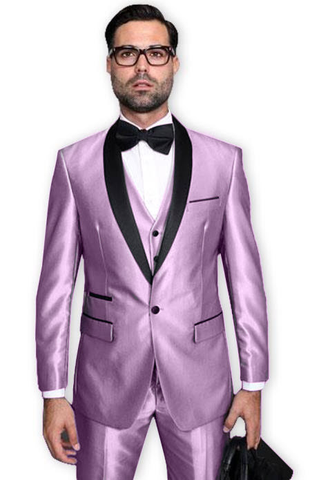 Lilca Tuxedo Shawl Collar Jacket & Pants Suit Prom or Wedding or Shiny Flashy Metallic Fabric Groom Tuxedo