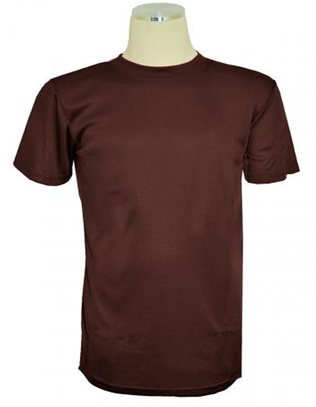 Chocolate Brown Tricot Dazzle Short Sleeve Mock Neck T.Shirt
