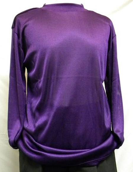 Mens Purple Pronti Shiny Long Sleeve Mock Neck Shirt