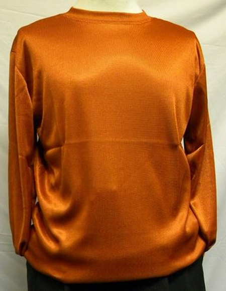 Rust Pronti Shiny Long Sleeve Mock Neck Shirt for Men