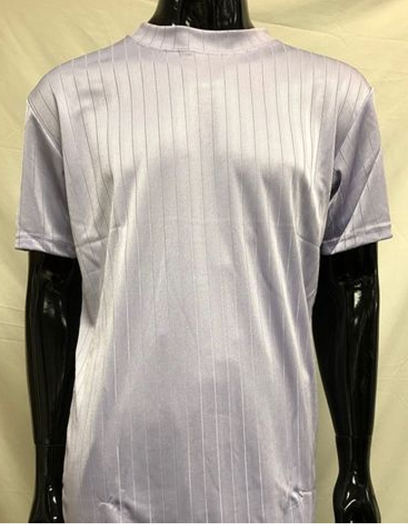 Mens Lilac Stripe Short Sleeve Mock Neck Shirt 