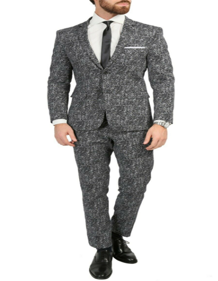 Mens Chicago Skinny Slim Fit Black/White 2pc Spotted Notch Lapel Suit