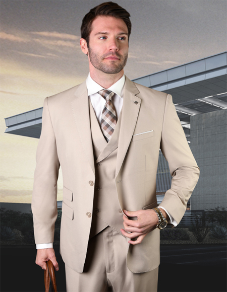 Tan Wool Fabric 2 Button Vested Suit Perfect For Wedding