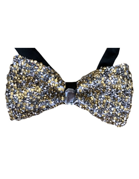 Sparkly Bow Tie Sequin Fabric Rhinestone Bowtie Gold ~ Silve