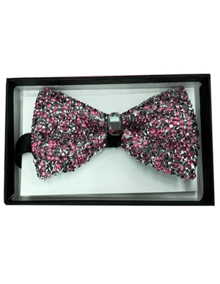 Sparkly Bow Tie Sequin Fabric Rhinestone Bowtie Pink ~ Silver