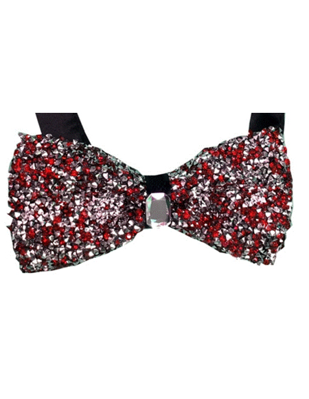 Sparkly Bow Tie Sequin Fabric Rhinestone Bowtie Red ~ Silver