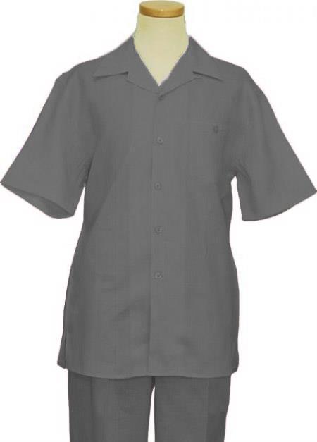 Gray Linen Back Button pockets 2 Piece Summer Walking Casual Suit