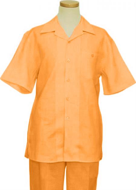 Mens Orange 2 Piece Summer Linen Walking Suit 