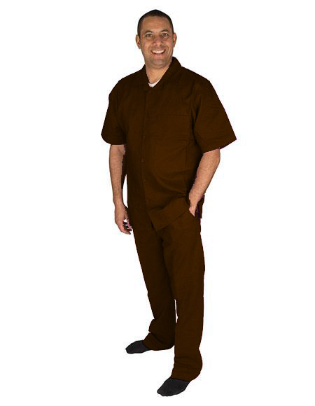 Brown Button Closure 2 Piece Linen Walking Suit for Men