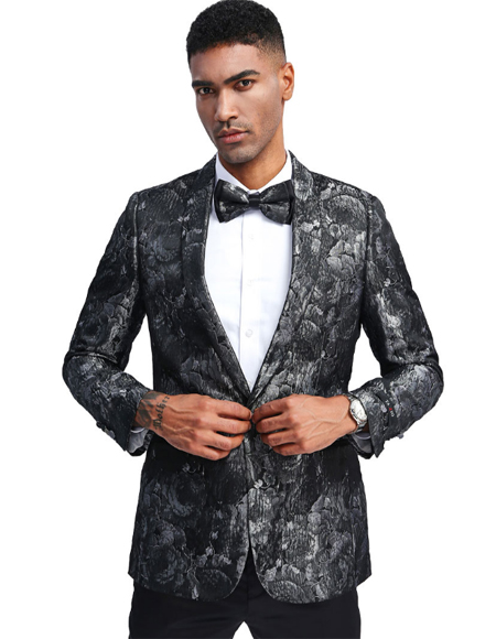 Silver & Black Blazer One Button Single Breasted Perfect Dinner Jacket